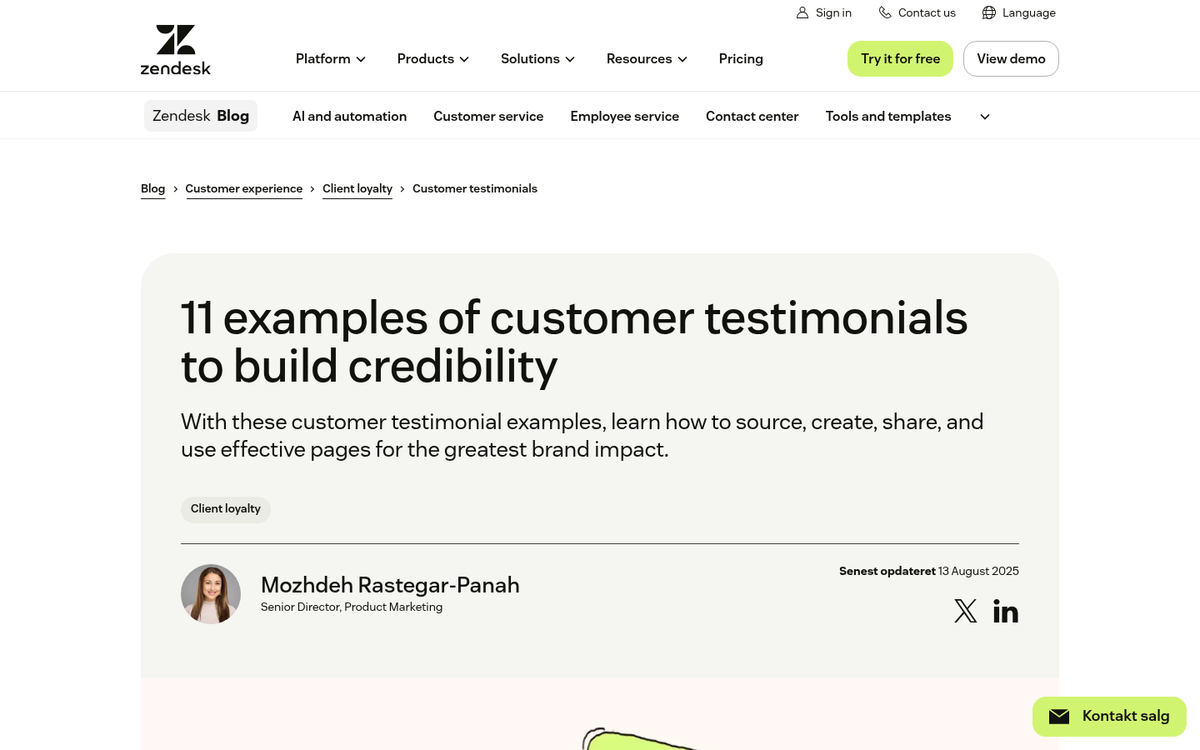 Customer review displayed as website testimonial