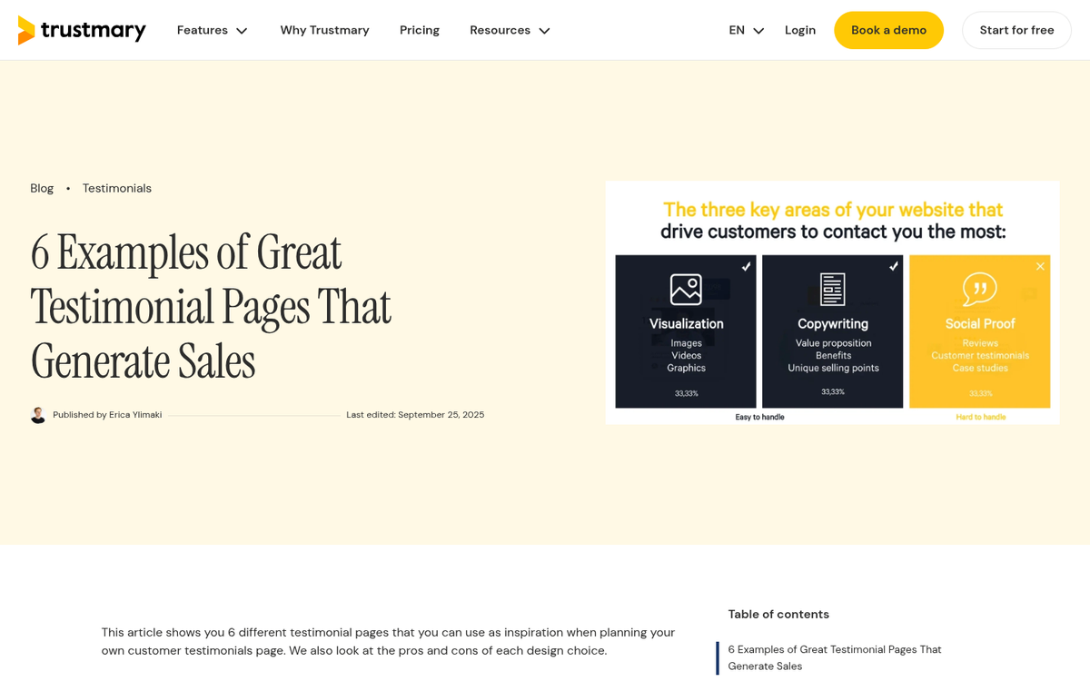 Customer testimonials displayed on webpage screenshot