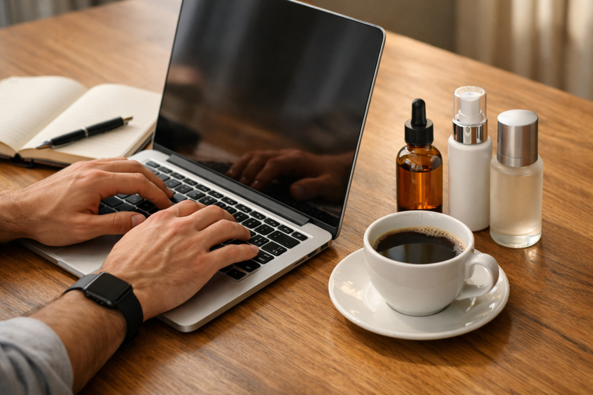 Person writing a detailed product guide