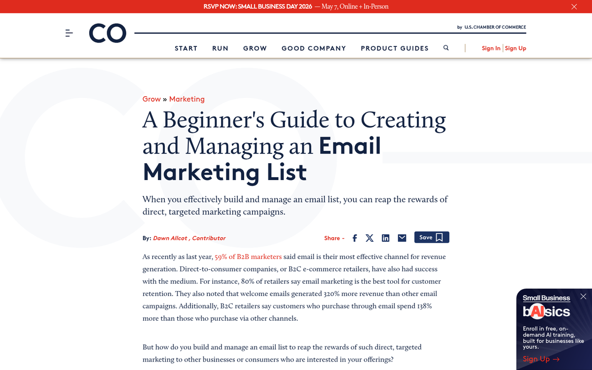 Email signup form on website