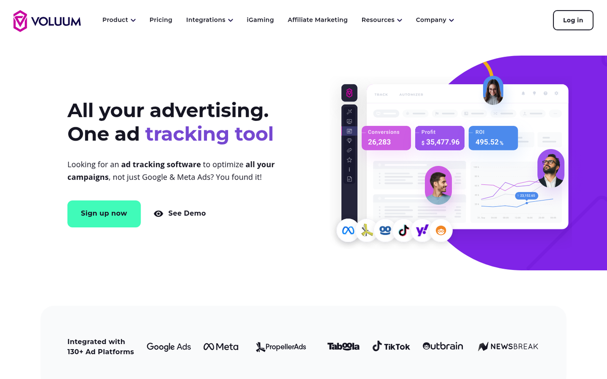 Voluum affiliate tracking dashboard interface screenshot