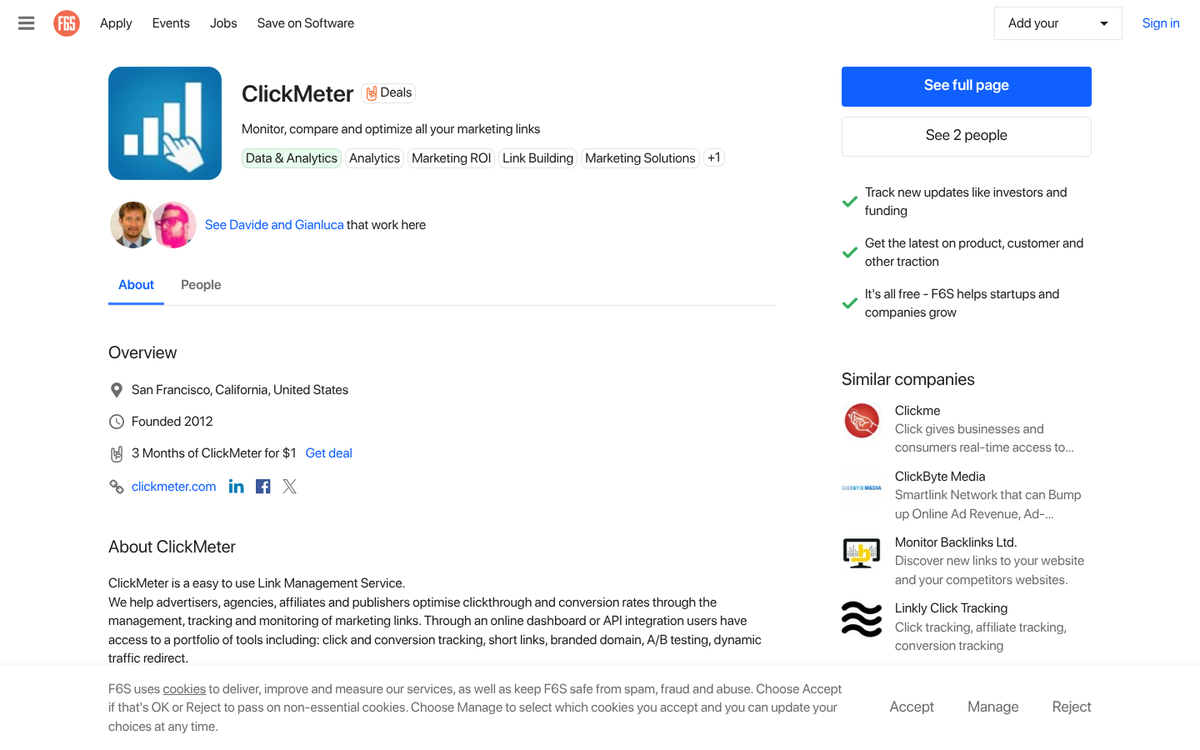 ClickMeter visitor tracking dashboard interface screenshot