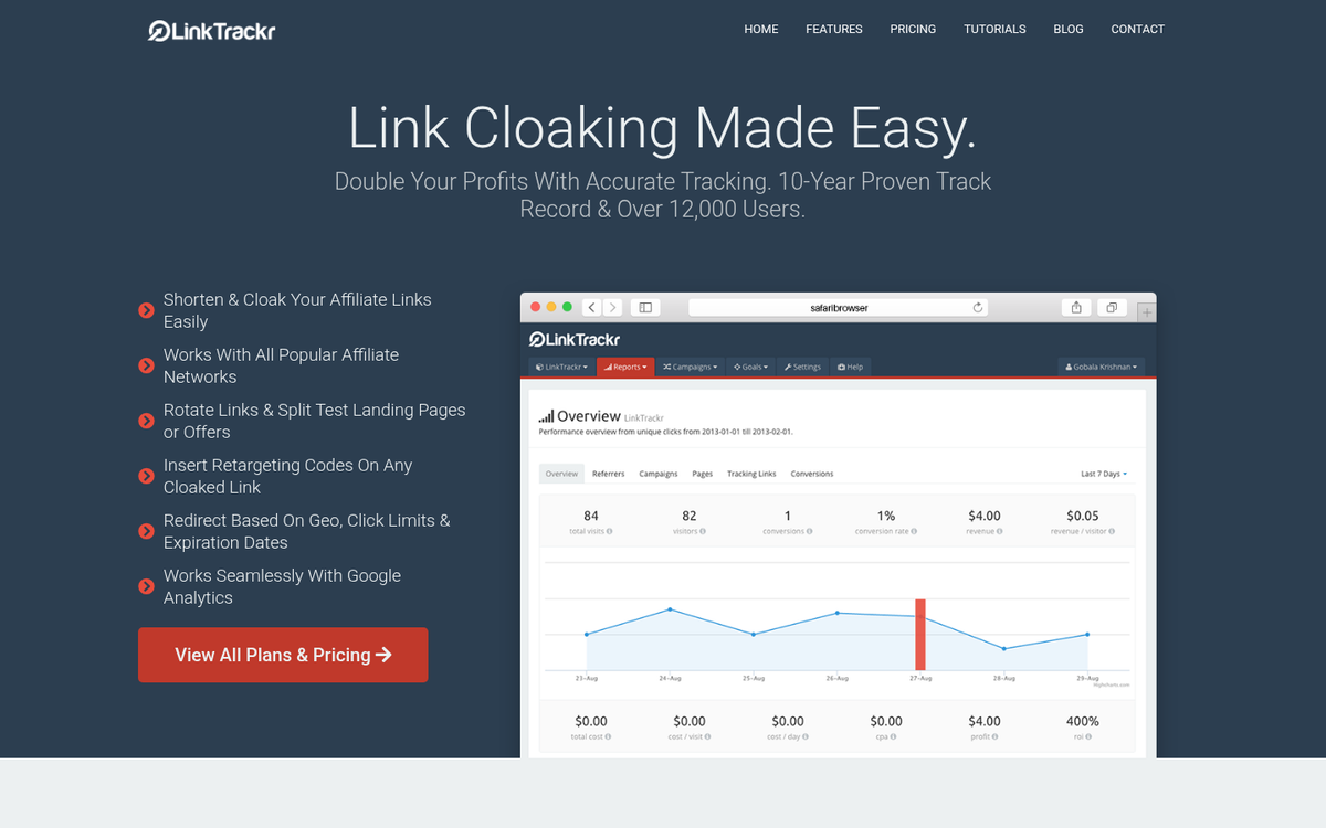 LinkTrackr affiliate link tracking dashboard interface
