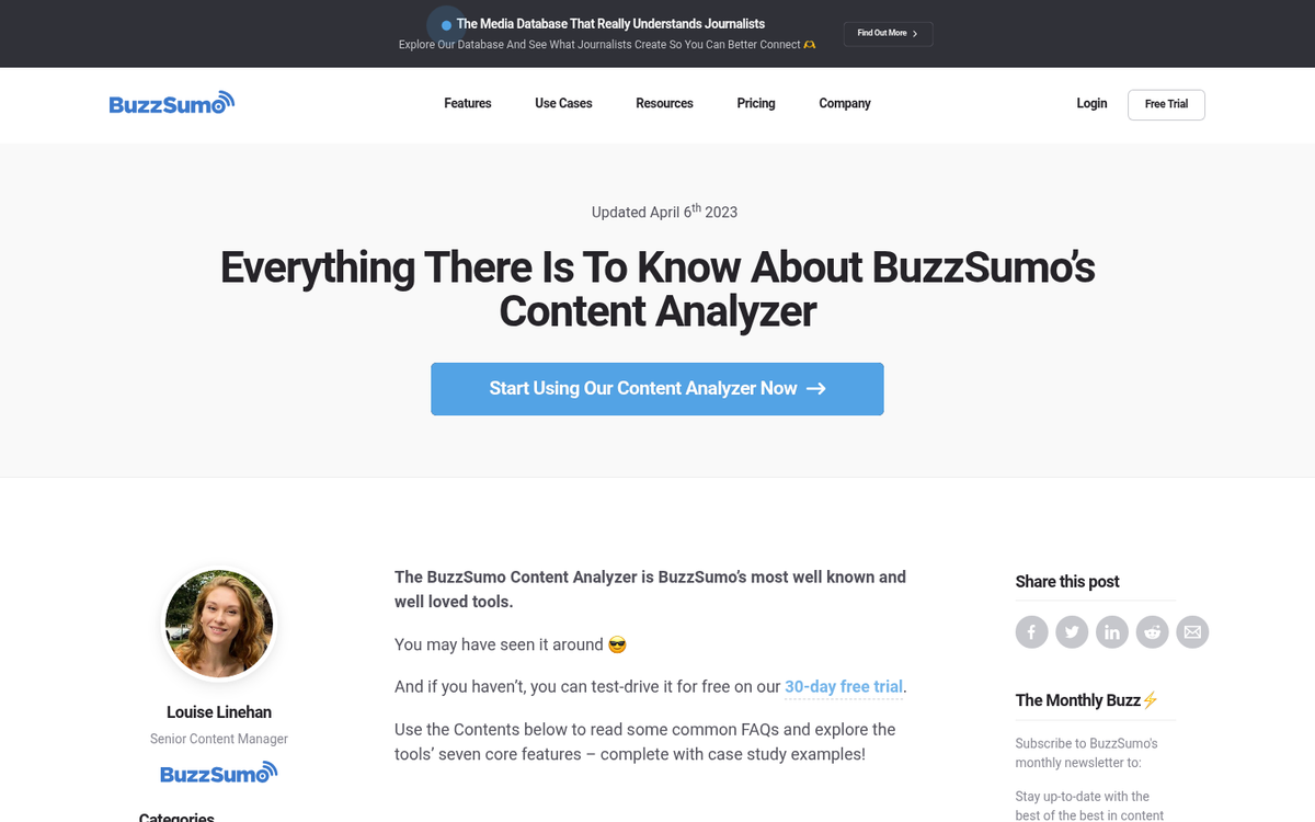 BuzzSumo content analytics dashboard interface