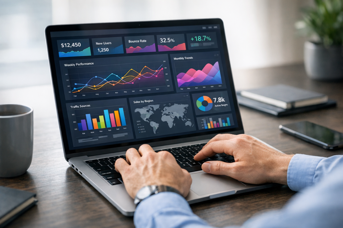 Google Analytics 4 dashboard displaying website metrics
