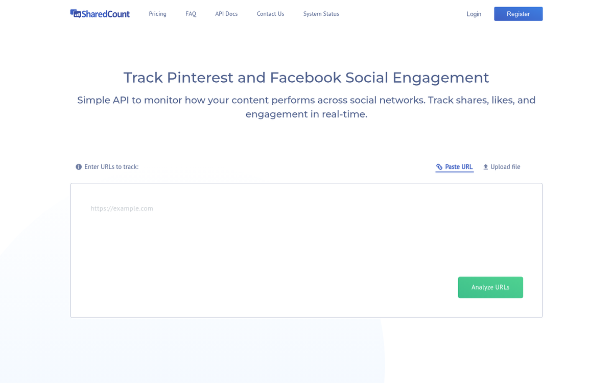 SharedCount social media analytics dashboard interface