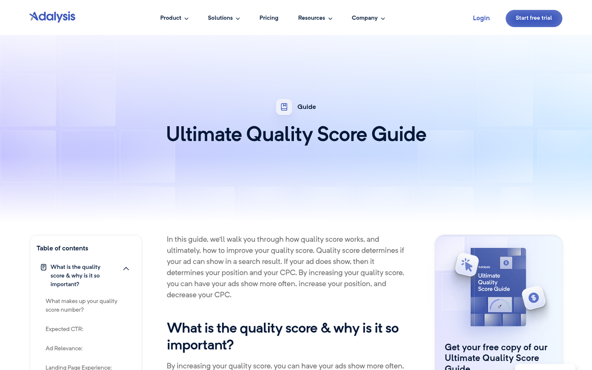Google AdWords Quality Score dashboard interface