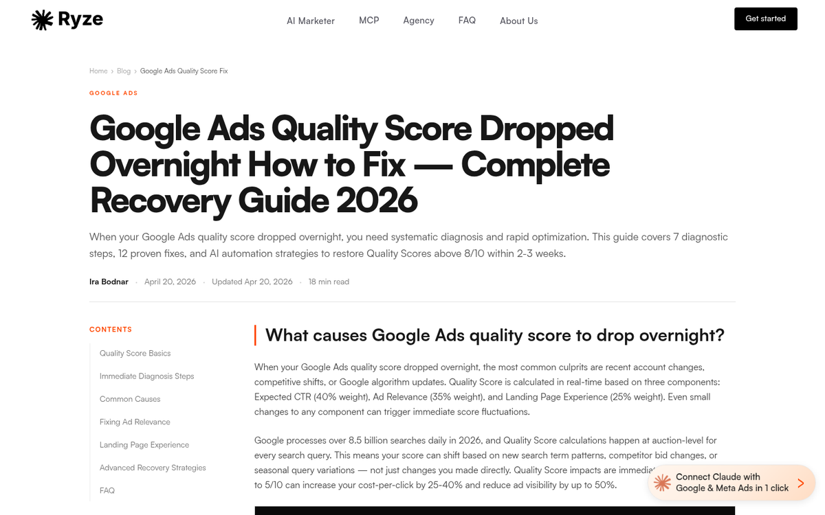 Google AdWords quality score diagnostic dashboard