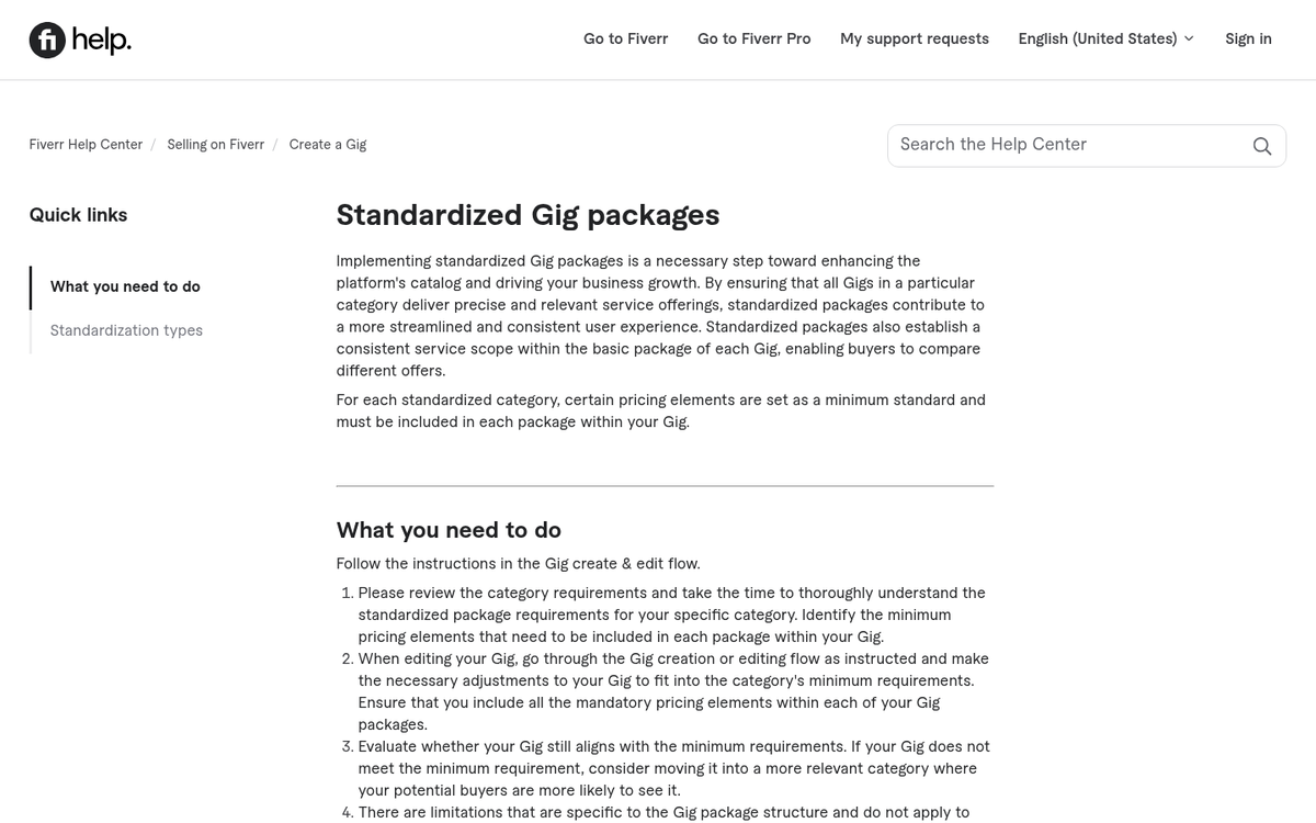 Fiverr gig pricing packages comparison screenshot