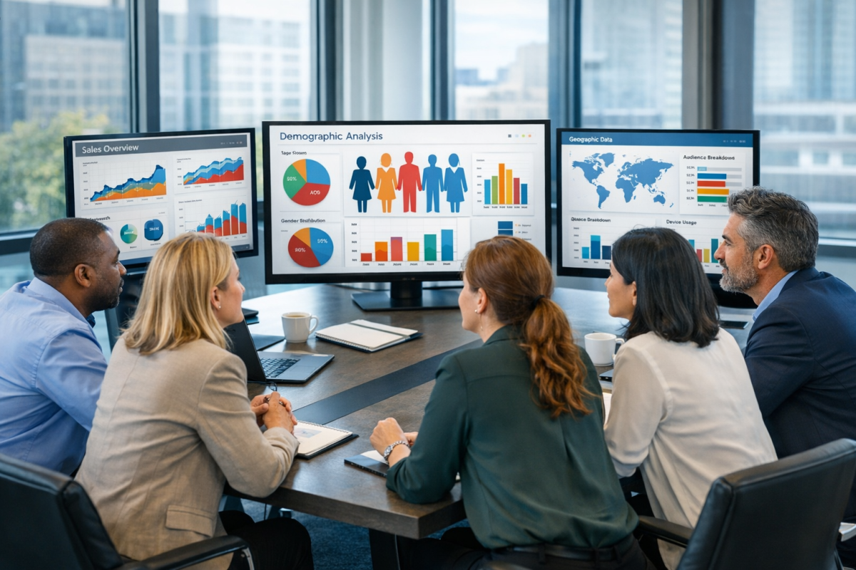 Diverse age groups using digital devices