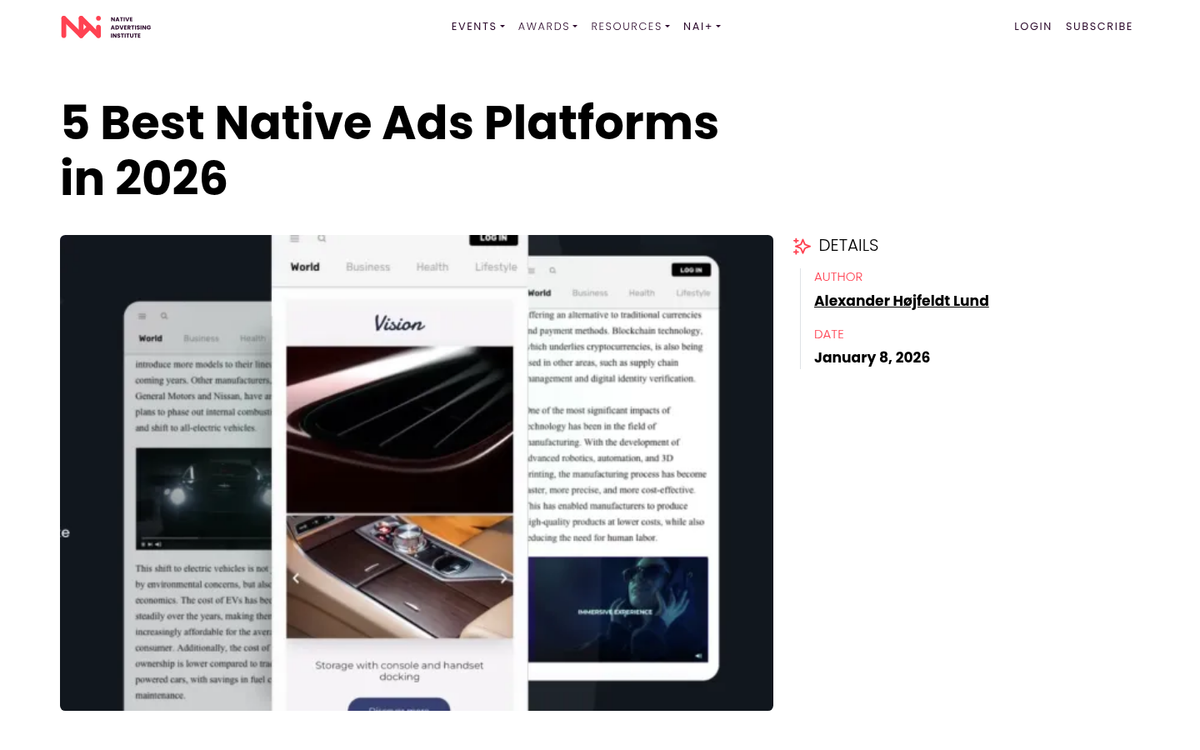 Screenshot of PPC ad network website