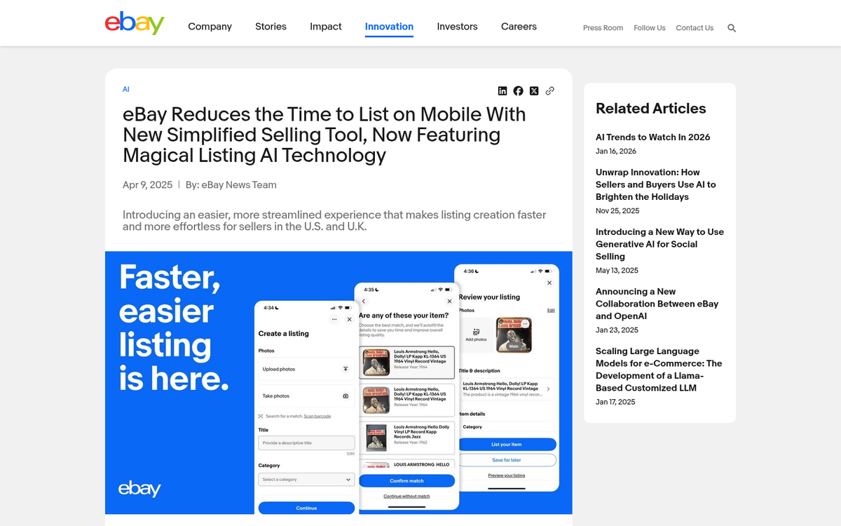 eBay listing displayed on mobile device