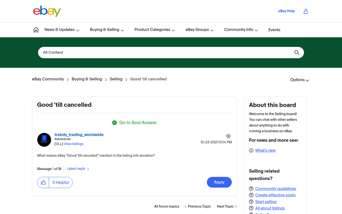 eBay Good Til Cancelled listing settings