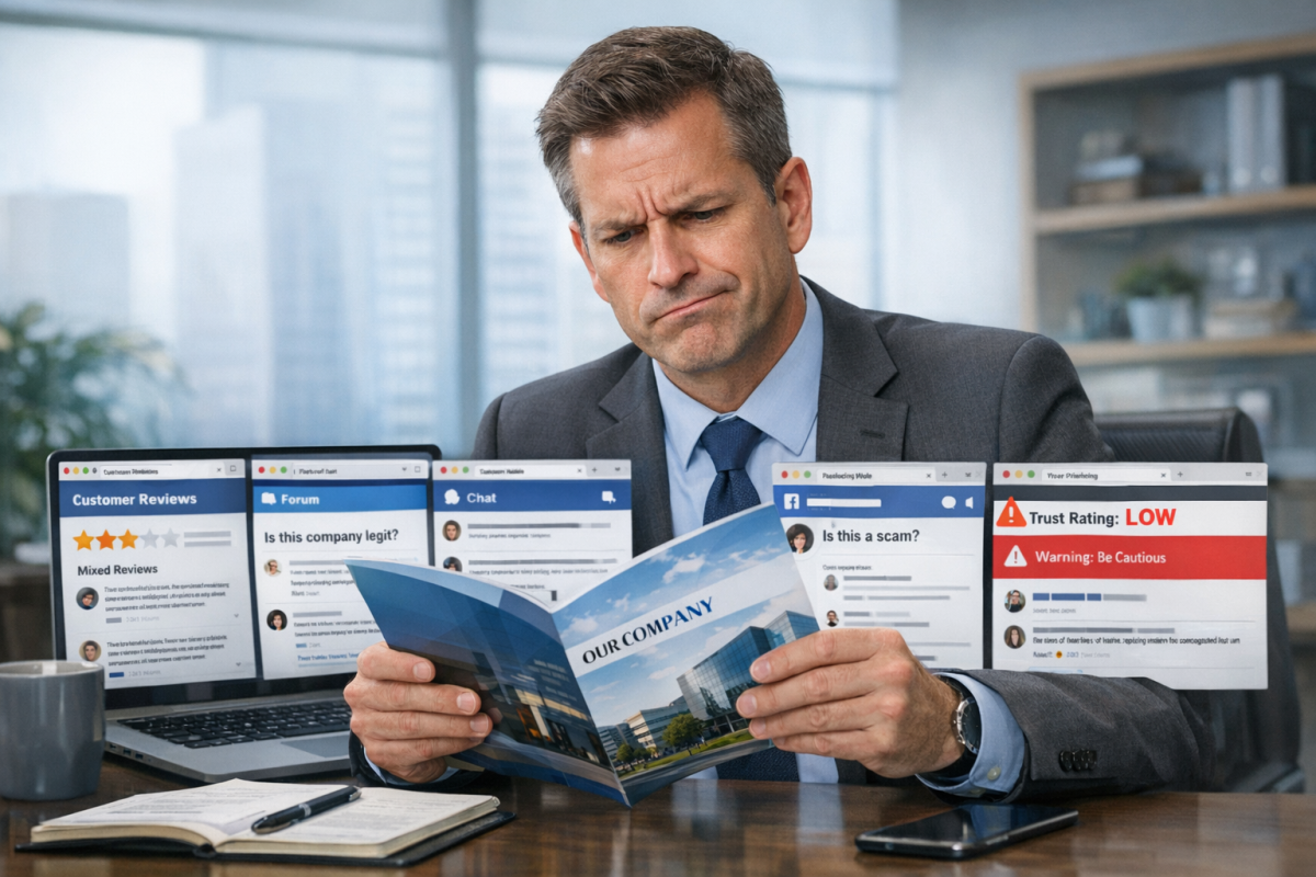 Misleading website versus real company contrast