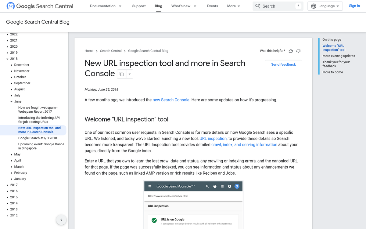 Google Search Console URL inspection tool interface