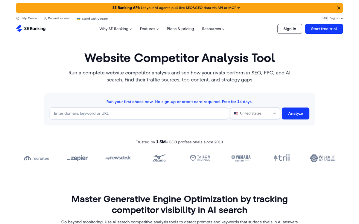 SE Ranking keyword competitor analysis dashboard