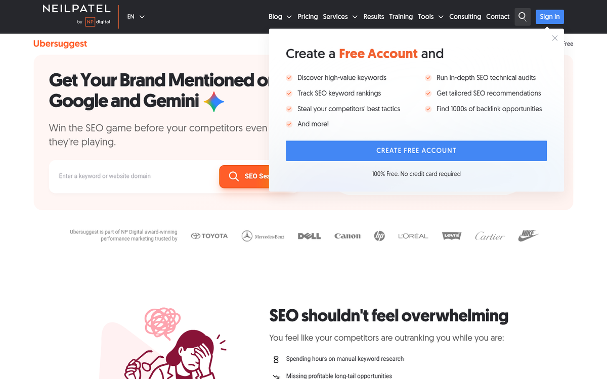 Ubersuggest keyword research tool interface screenshot