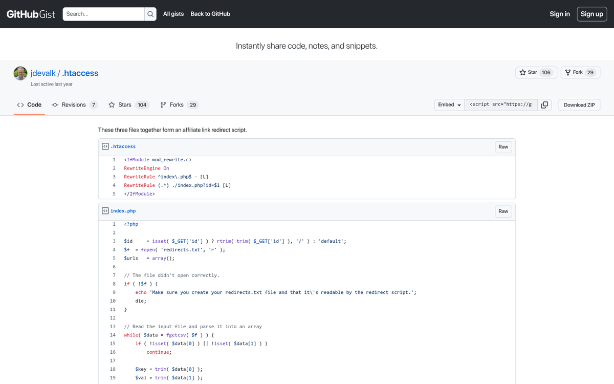 PHP code snippet for link cloaking