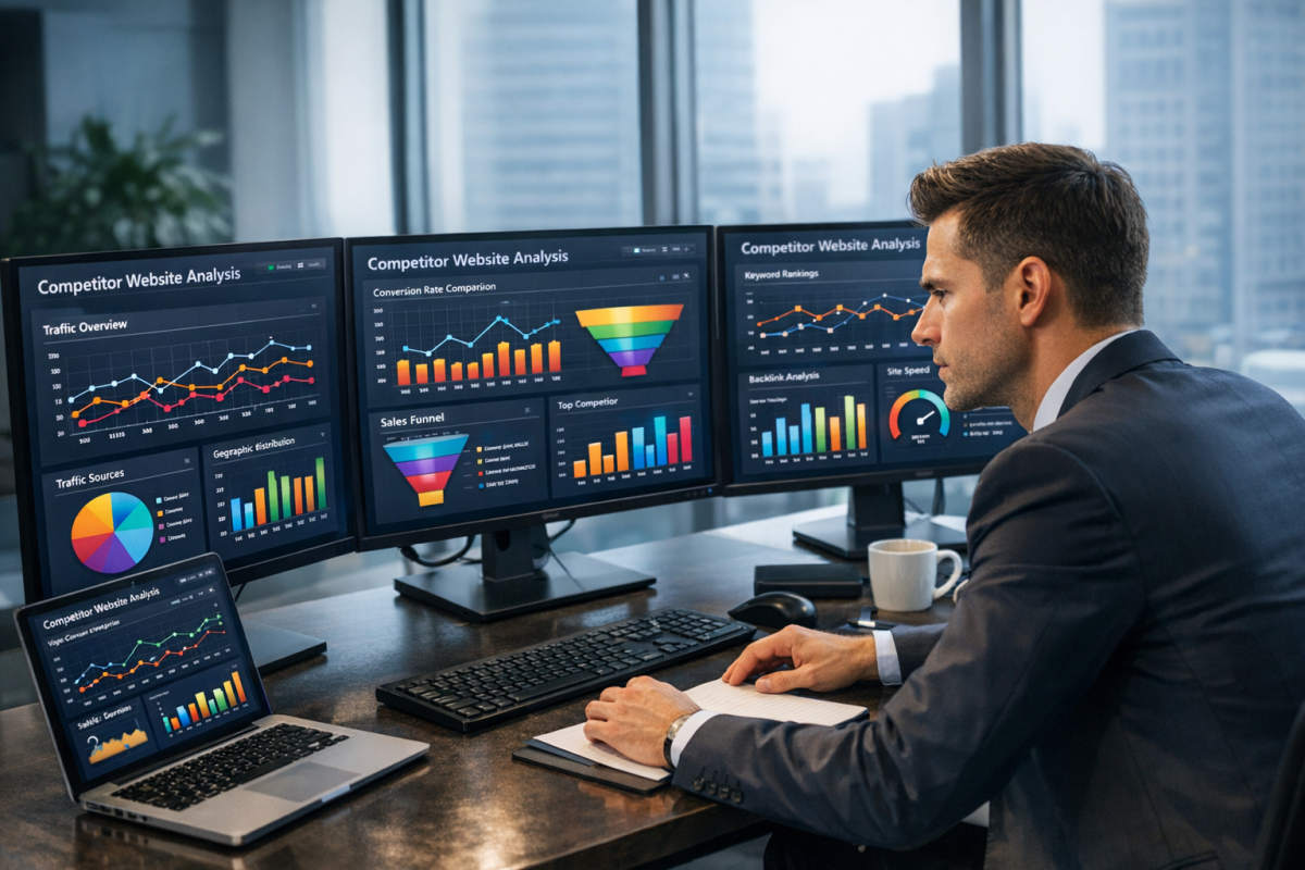 Competitor keyword analysis dashboard on screen