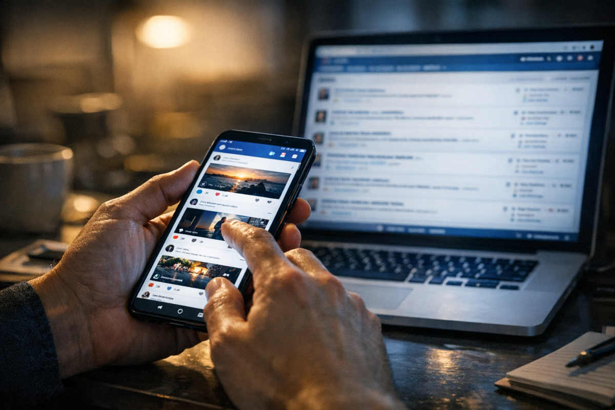 Person searching social media and forums