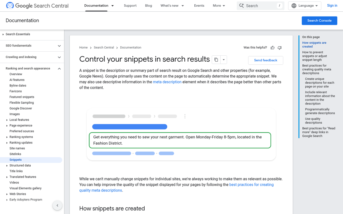 Website meta tags in search results