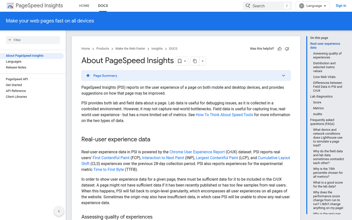 Website loading speed performance dashboard metrics