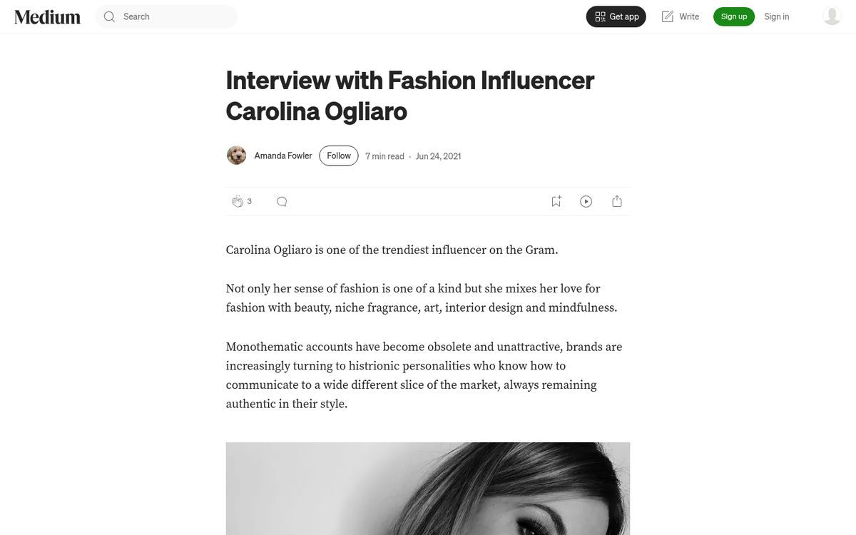 Influencer interview featured on a website