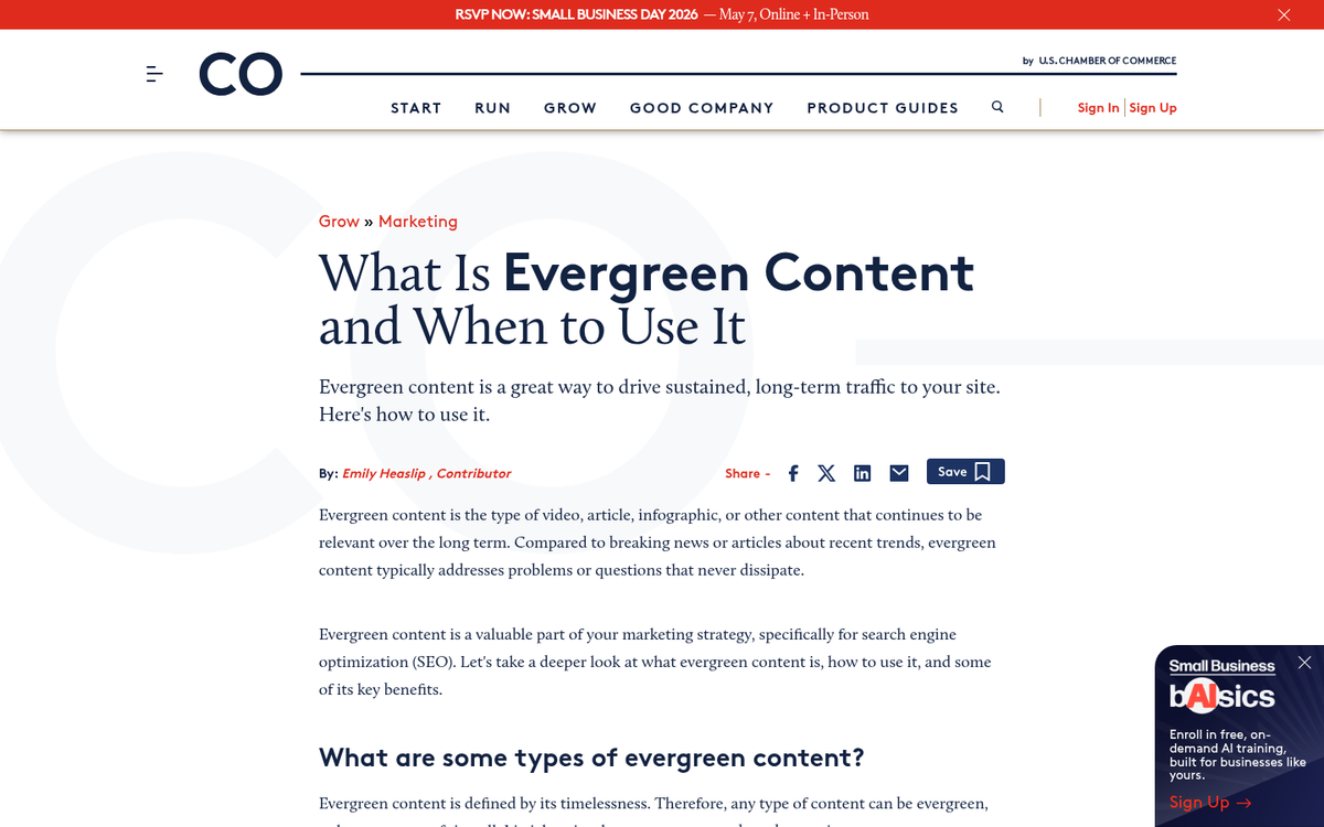 Evergreen content website screenshot from Urlbox