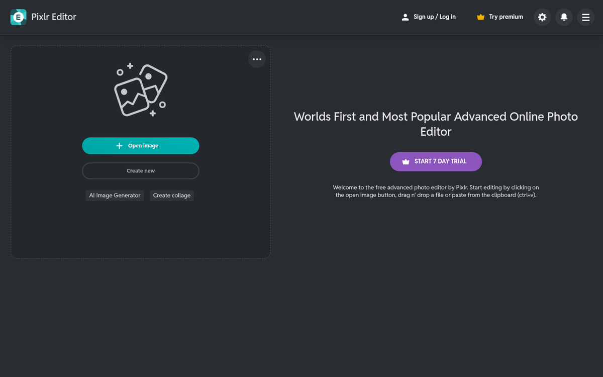 Pixlr photo editor interface screenshot