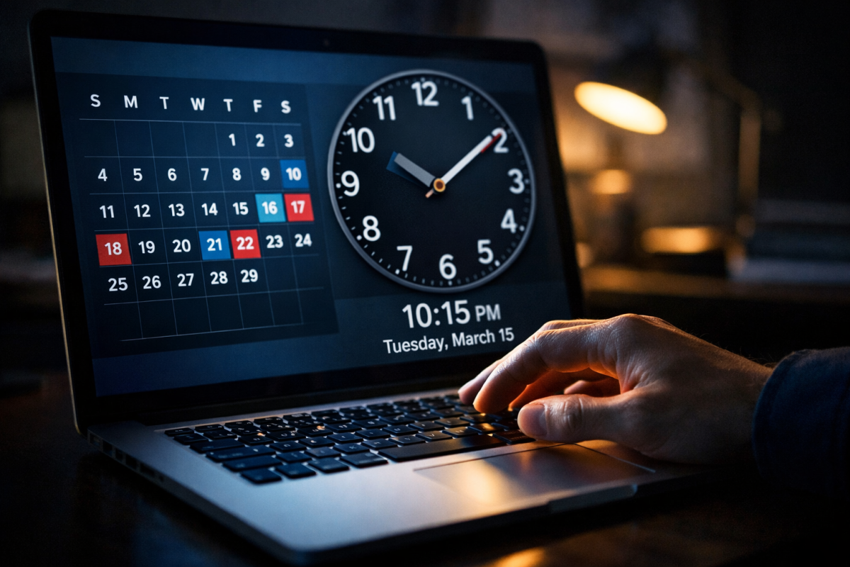 Calendar with clock showing date change