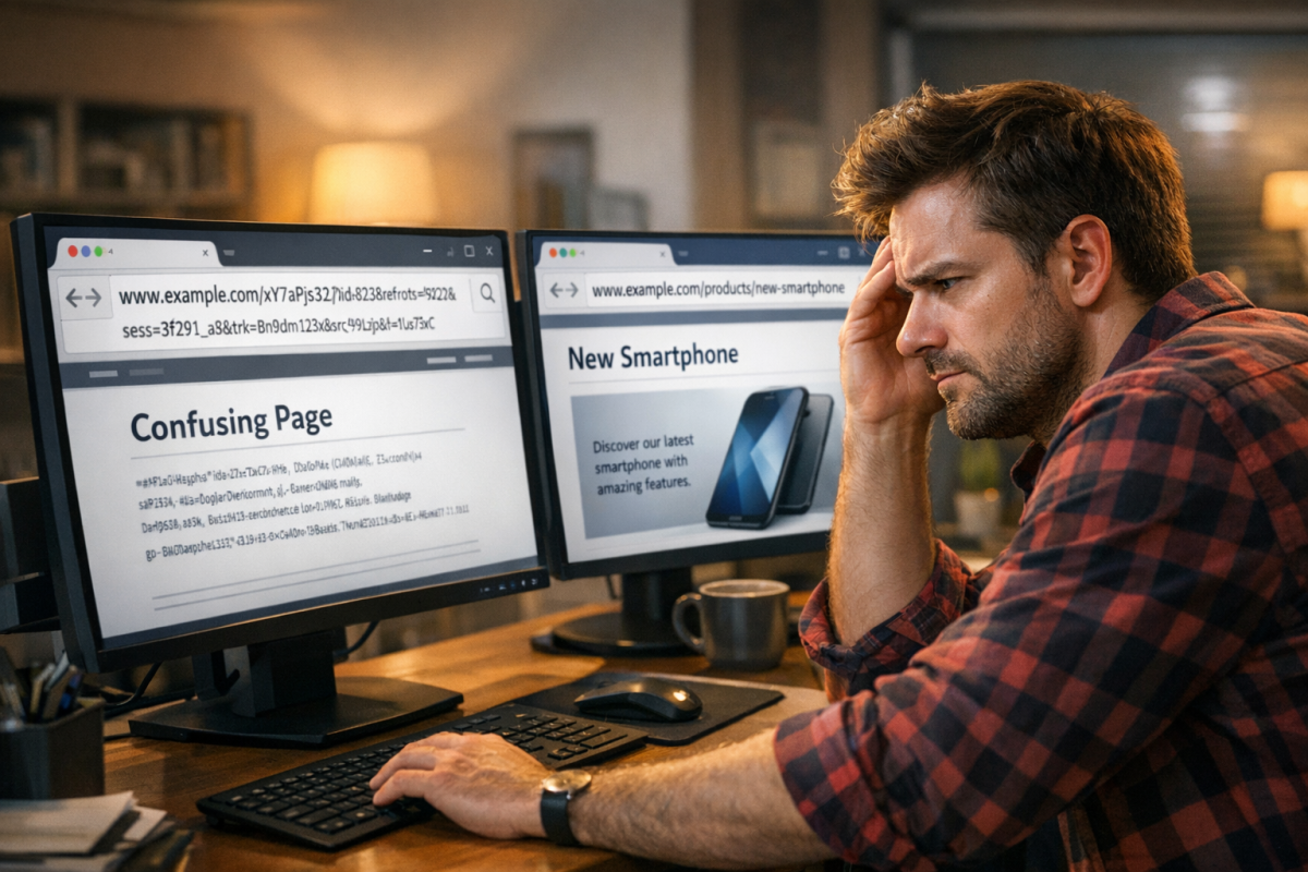 Broken chain link representing changed URL