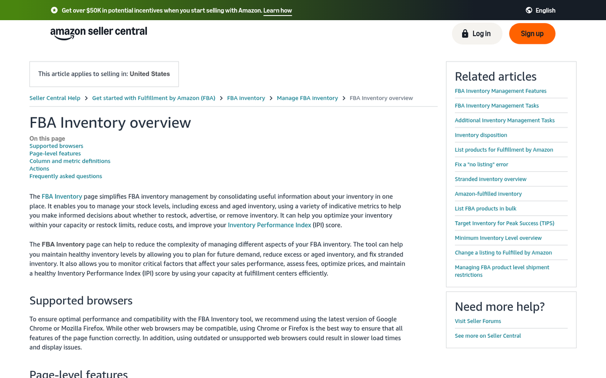 Amazon inventory management dashboard screenshot