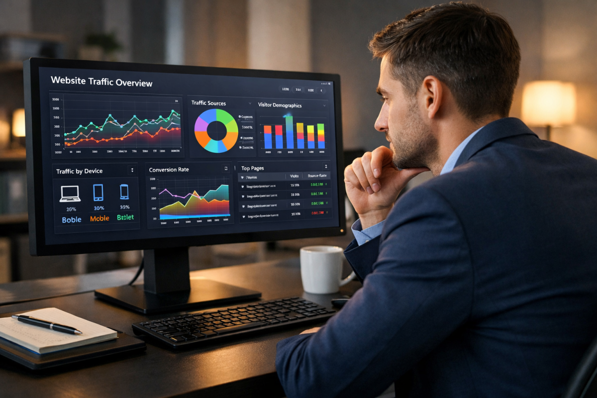 Website traffic analytics dashboard with bounce rate data