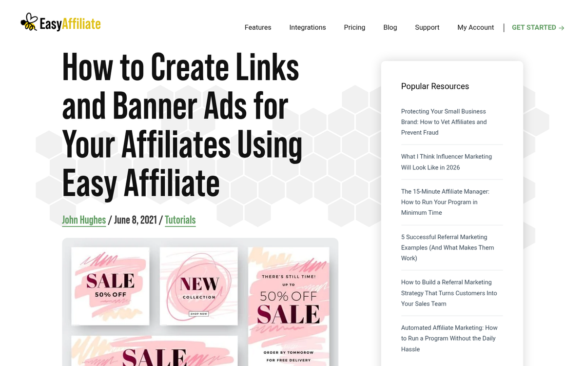 Affiliate display banner on a website