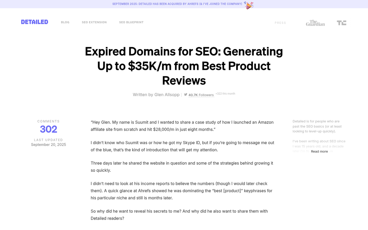 Expired domain microsite screenshot preview
