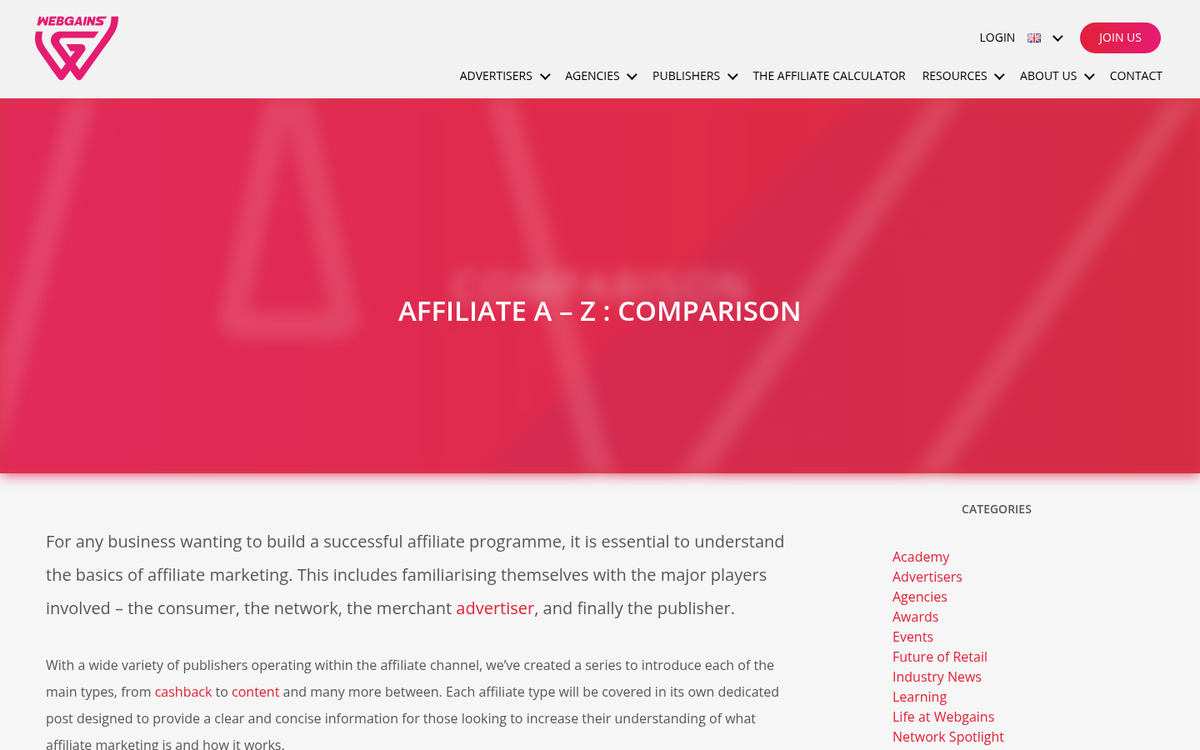 Industry comparison website screenshot