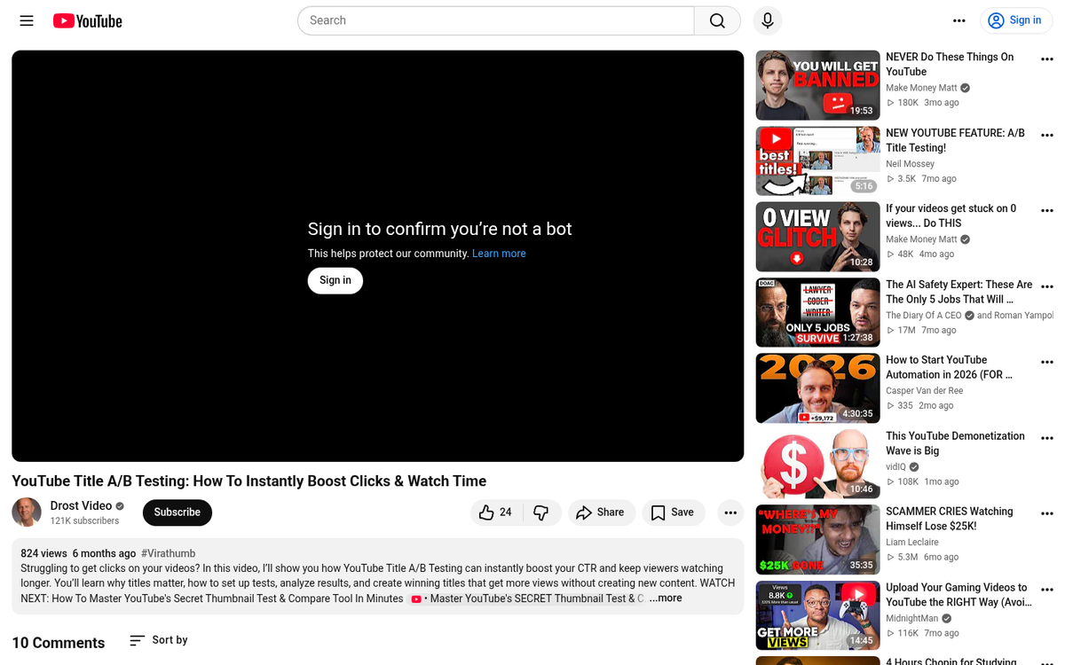 Video title research and optimization screen