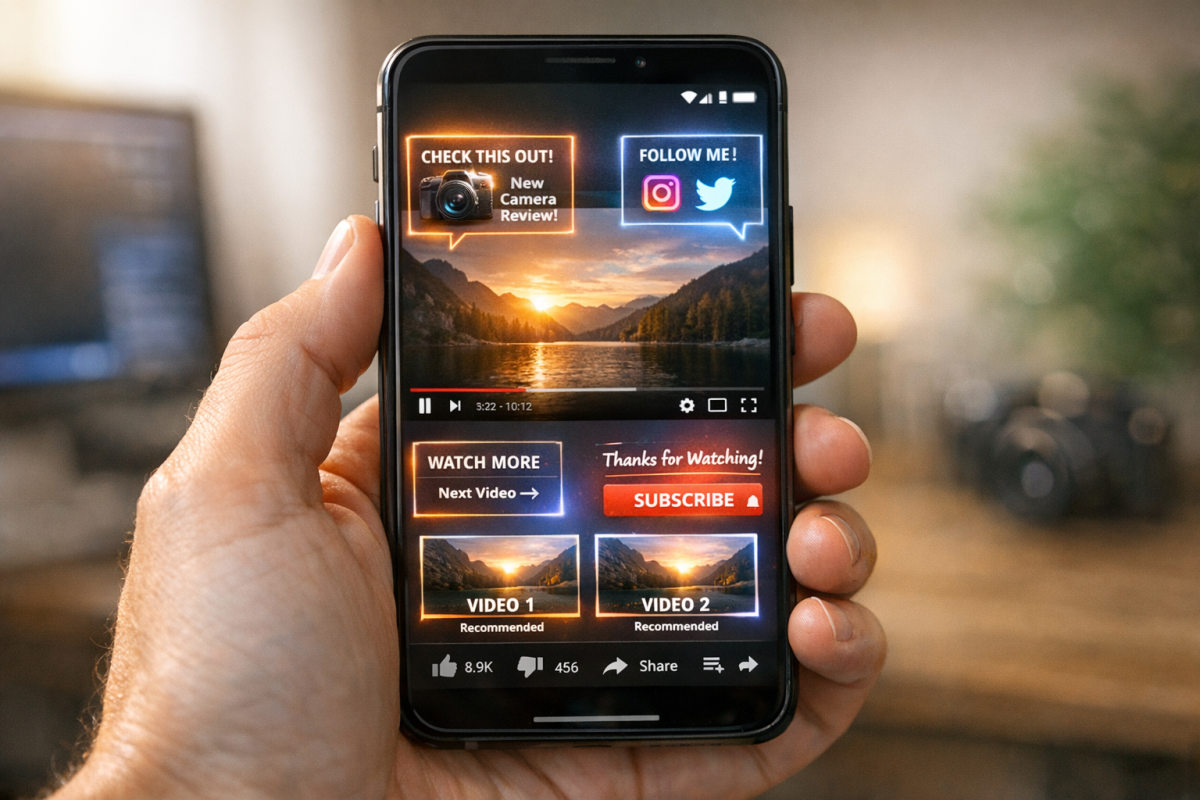 Video end screen with card overlays