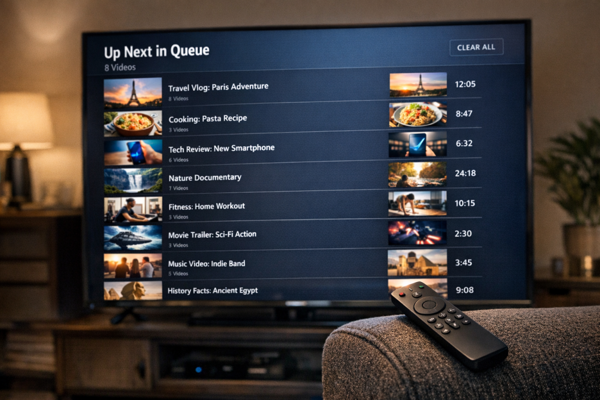 Video playlist interface with linked thumbnails