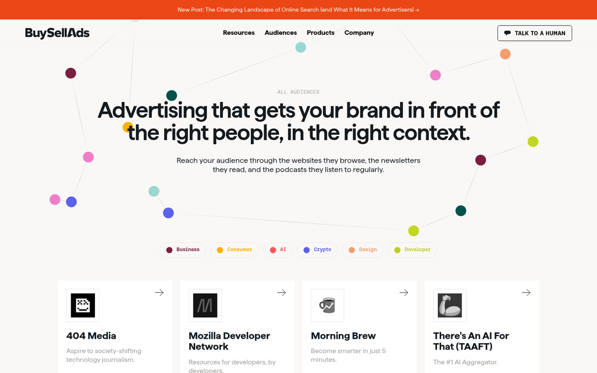 BuySellAds platform interface for new users