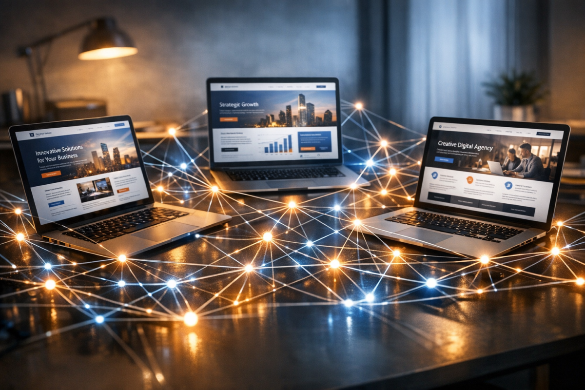 Websites linking to each other with arrows