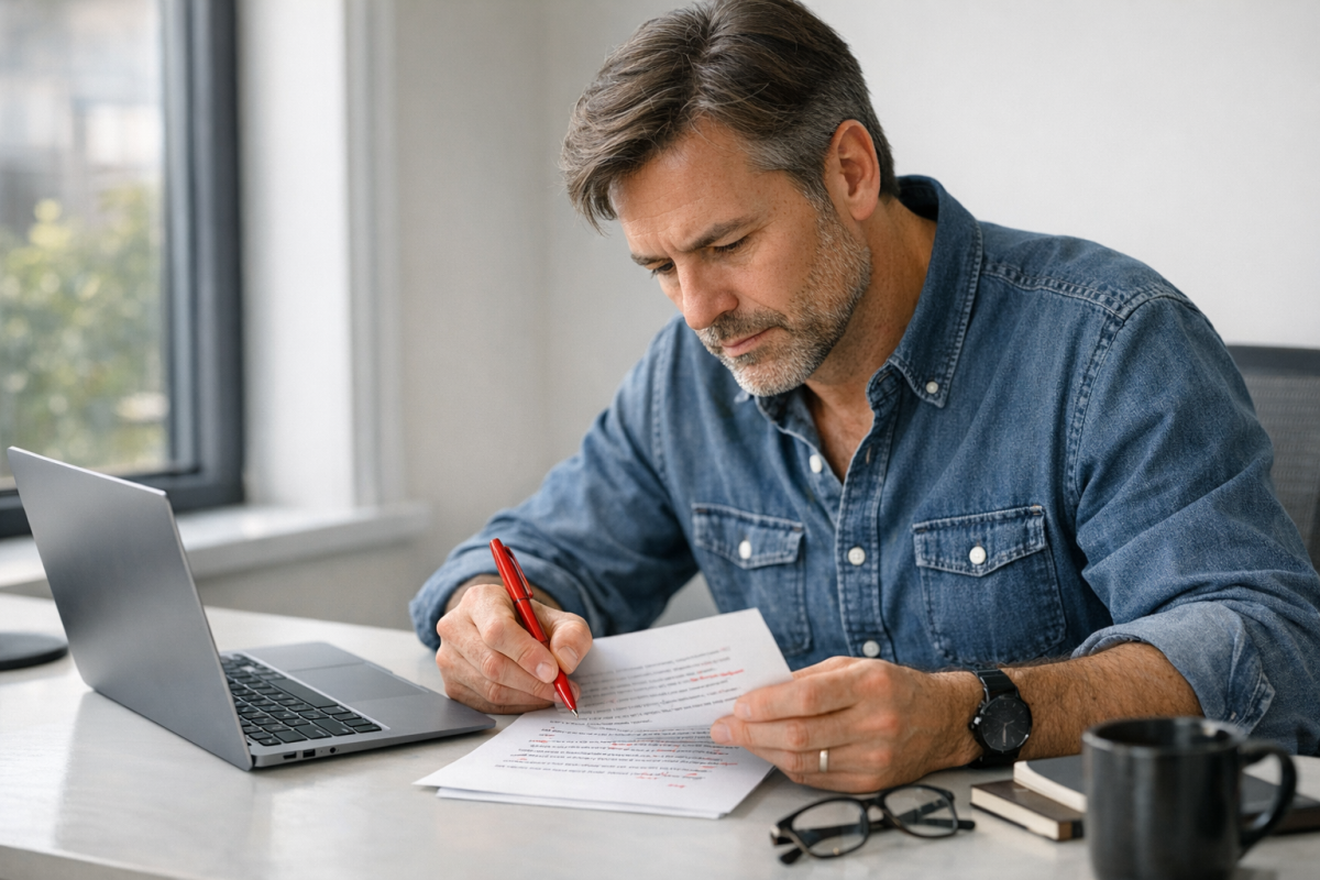 Person writing a professional press release