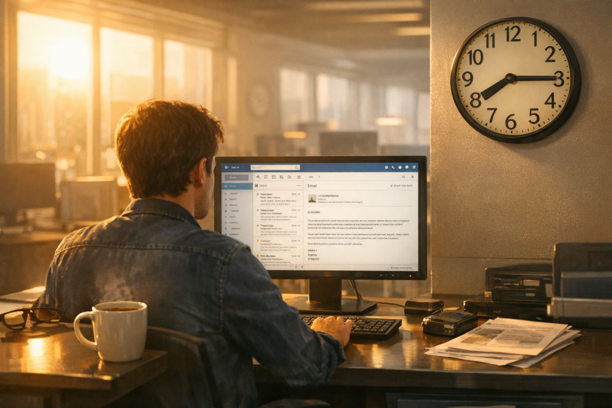Clock next to a press release document
