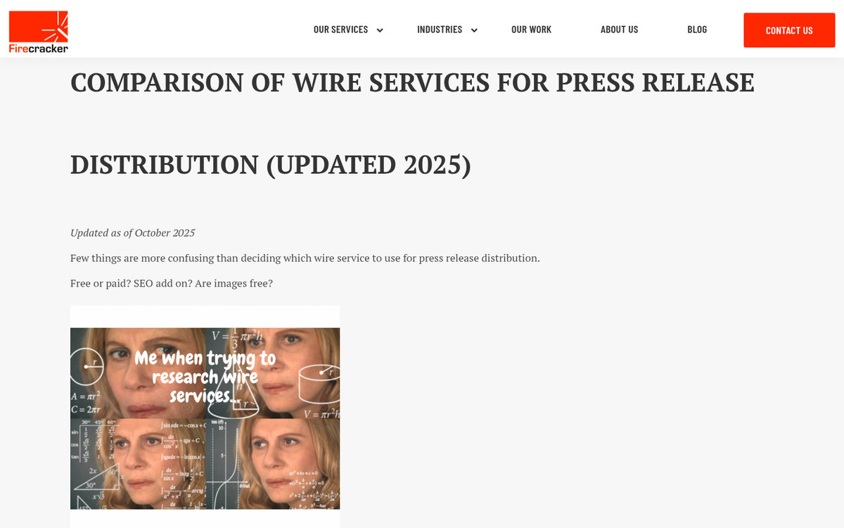 Press release distribution service website screenshot