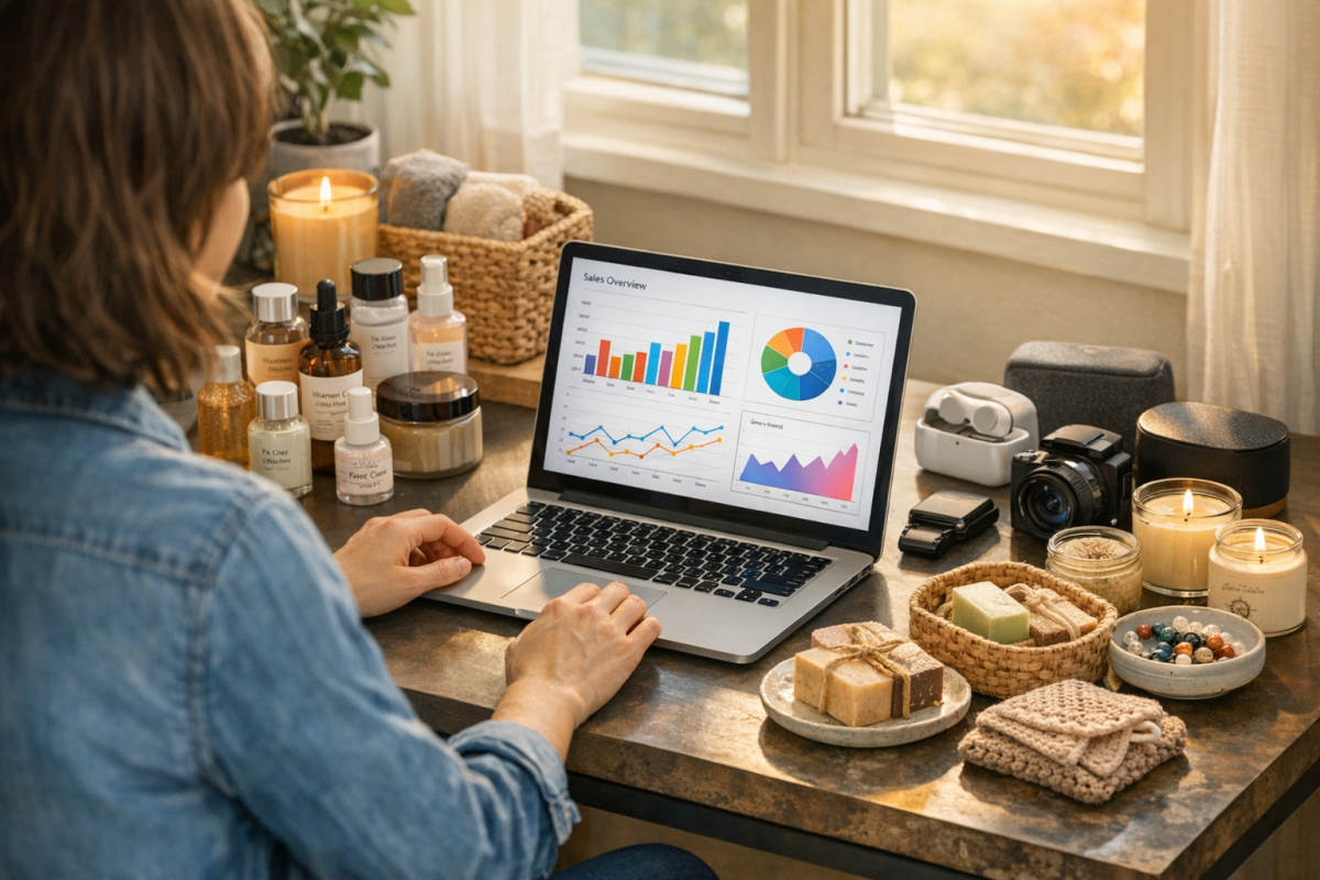 Person choosing between different product categories