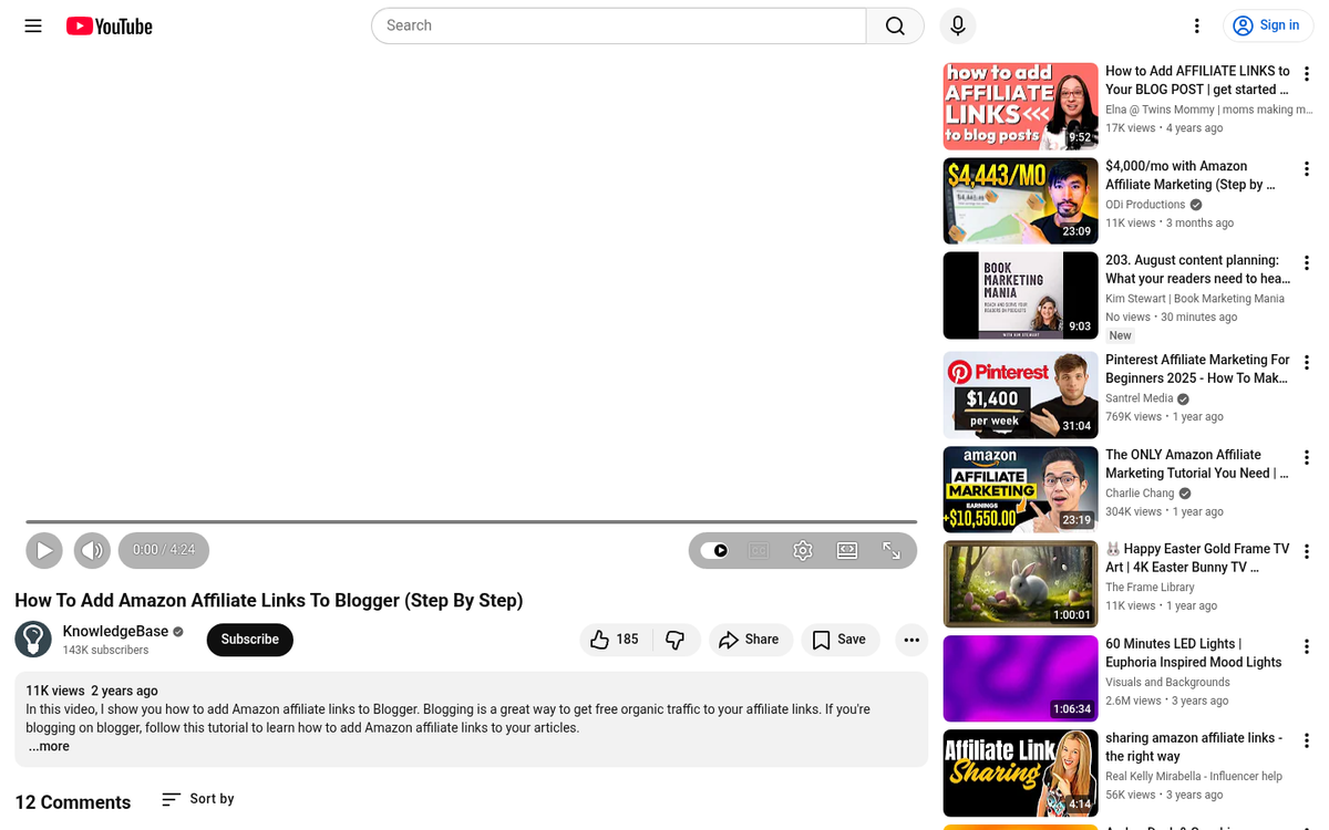 Amazon affiliate text link example screenshot