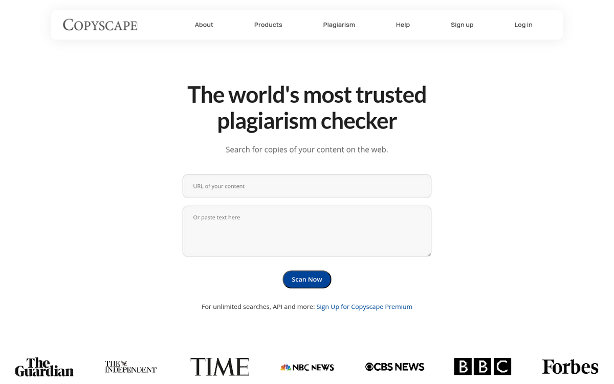 Copyscape plagiarism detection website homepage screenshot