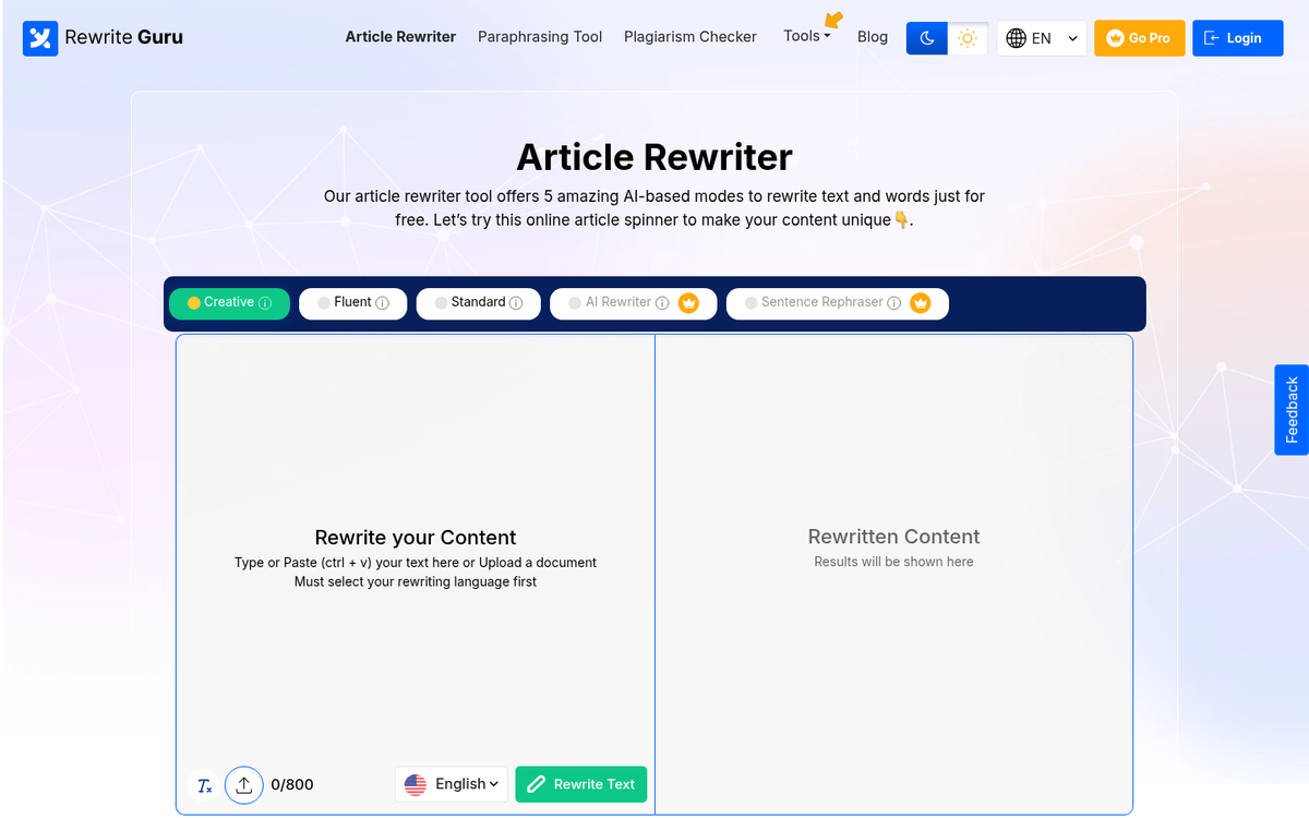 Article spinner software interface on screen