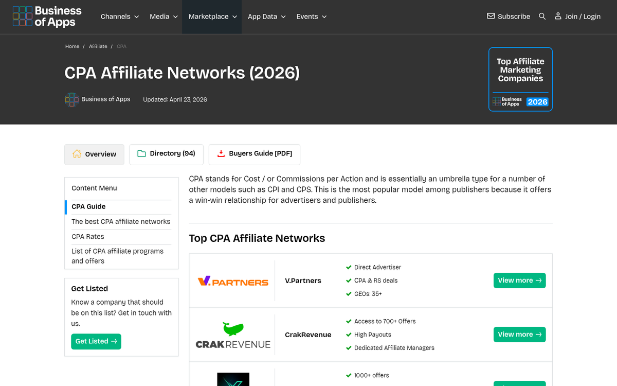 CPA offer landing page on screen