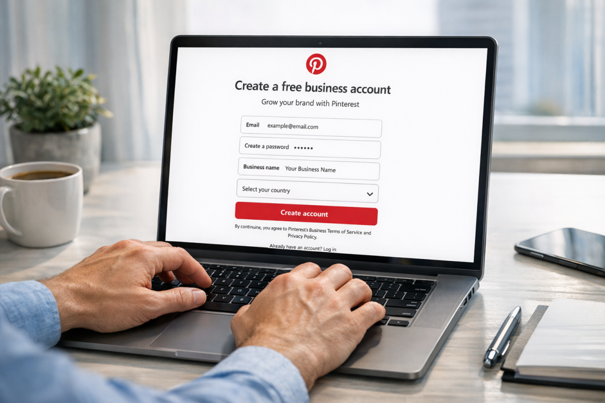 Pinterest business account registration screen